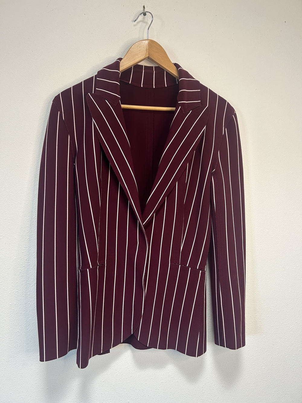 Norma Kamali Burgundy Blazer with White Pinstripes